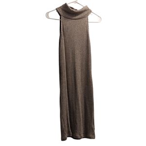 Topshop Cowl Neck Ribbed Sleeveless Beige Midi Dress 8
